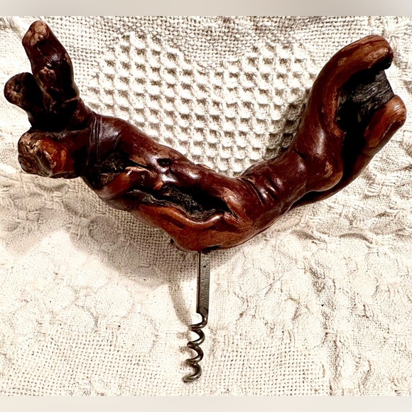 Vtg French Laurent Siret Rochefort France Root Corkscrew Rustic Wood Handle - Picture 1 of 8
